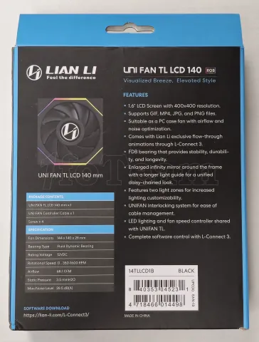 Photo de Ventilateur de boitier Lian Li Uni Fan TL LCD RGB - 14cm (Noir) - ID 213698